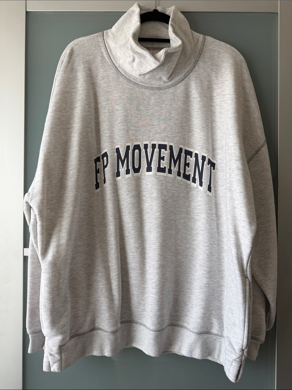 Free People Light Gray Turtleneck Sweatshirt with Navy Logo